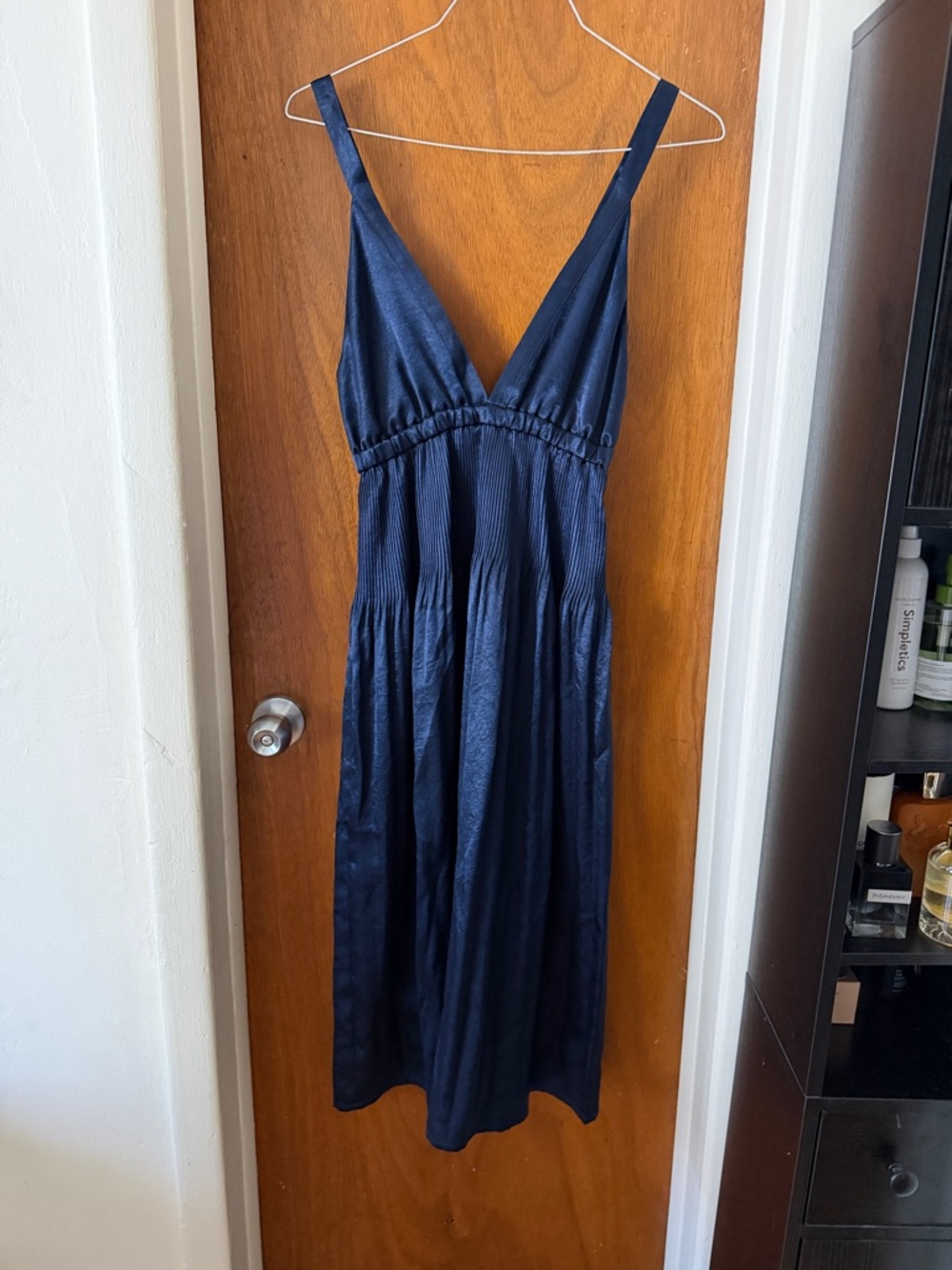 Navy V-Neck Midi Dress - Women's Elegant Summer Dress